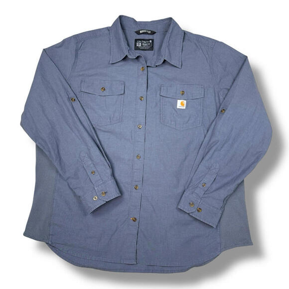 Carhartt Rugged Flex Button Up Shirt XXL Blue Long Sleeve Workwear Relaxed Fit - Picture 1 of 7